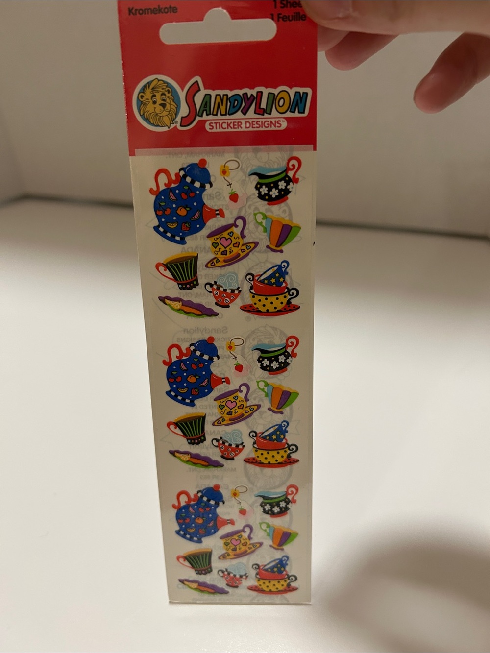 Vintage Sandylion Tea Party Sticker Sheet - Colorful Teapots & Cups